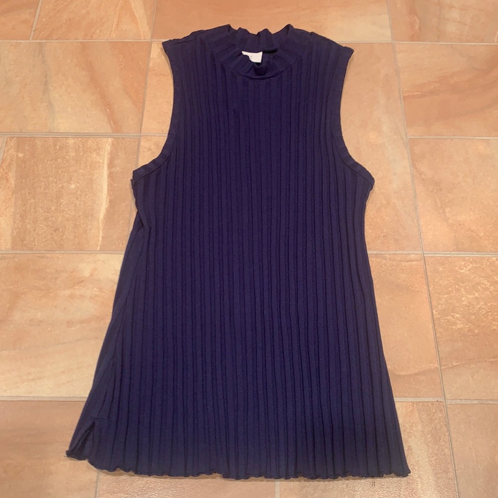 A New Day Women's Dark Blue Ribbed Mock Neck Tank Top